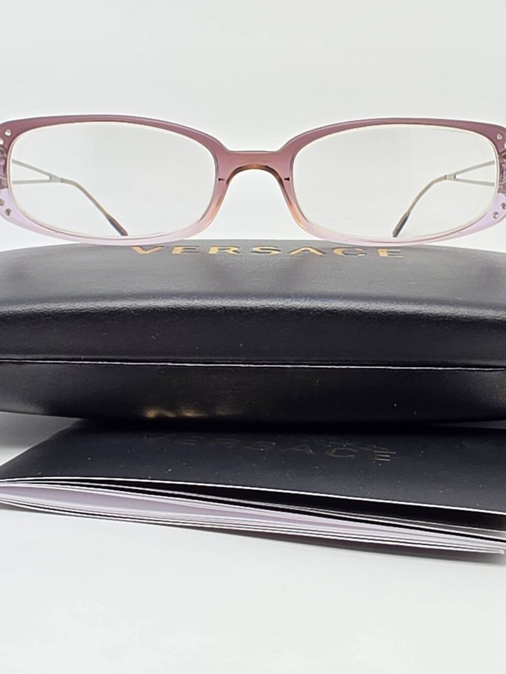 Versace Mod. Purple Fade Silver Rhinestone Petite Eyeglasses Frame w/ Case Italy